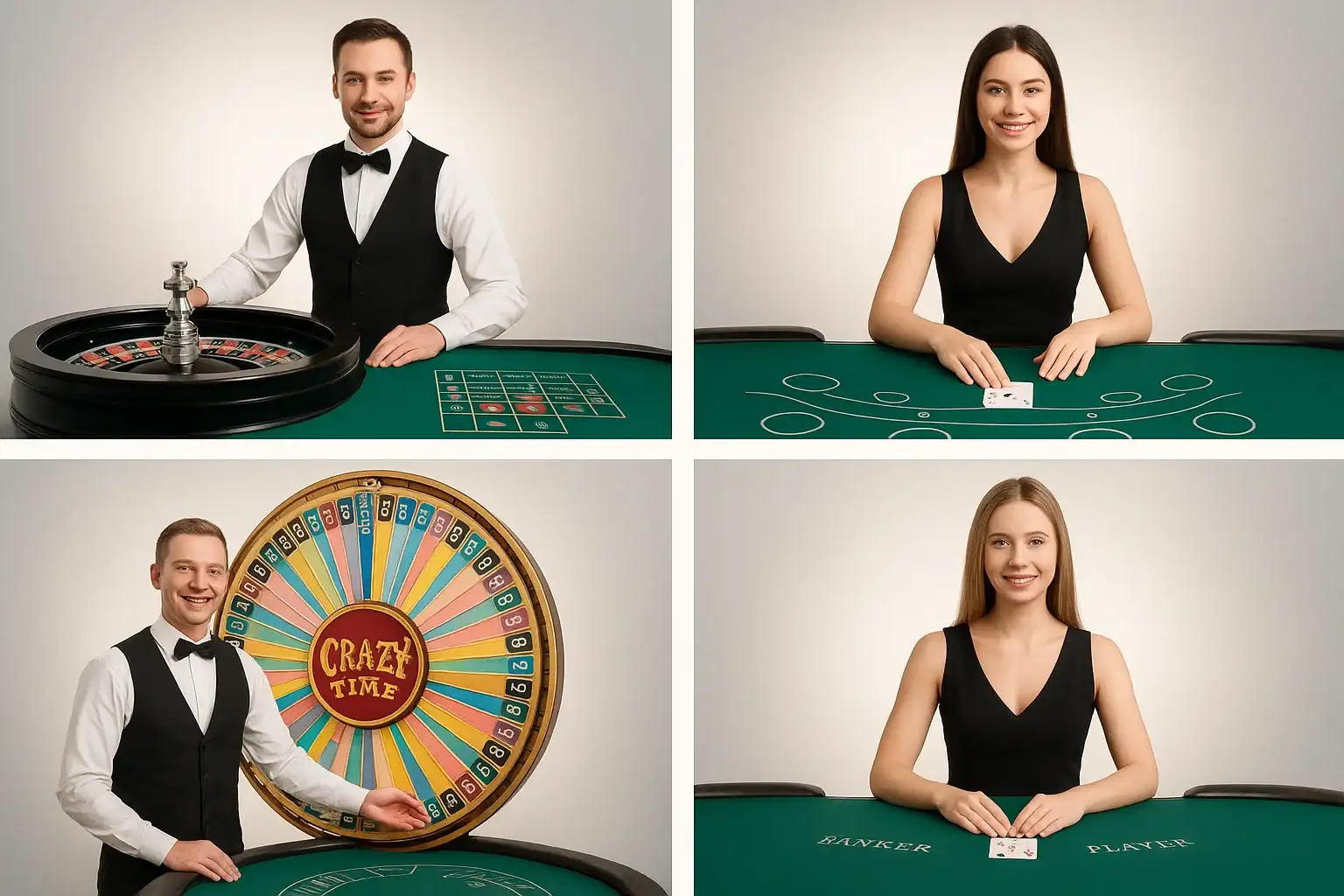 Live kasinon pelikortit: ruletti, blackjack, Crazy Time ja baccarat jakajineen