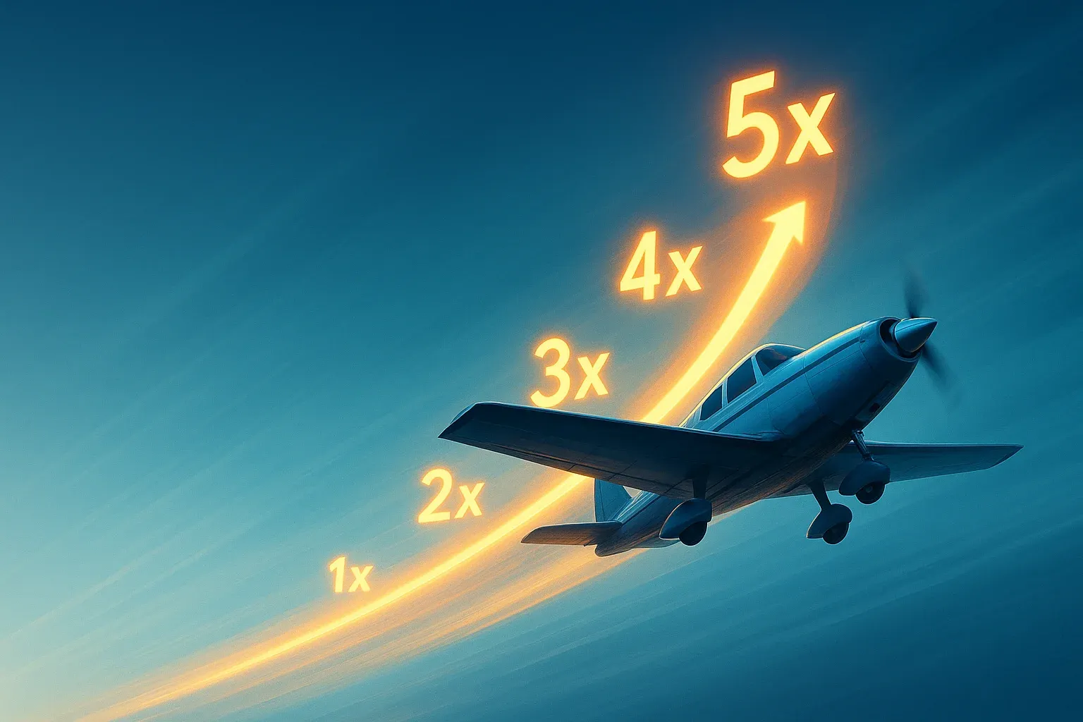 Aviator crash game -banneri, lentokone nousee ja hehkuva kerroinkäyrä
